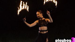 Cute teen Elilith Noir playing with fire