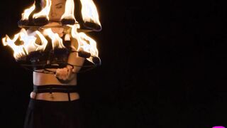 Cute teen Elilith Noir playing with fire