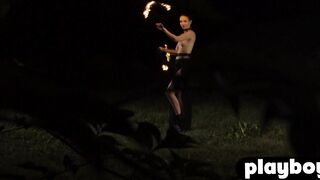 Cute teen Elilith Noir playing with fire