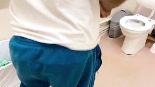 Nemo disgraces me by pee all over my toes into a outdoor disabled WC