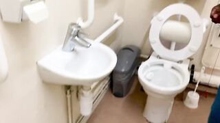 Nemo disgraces me by pee all over my toes into a outdoor disabled WC