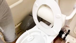 Nemo disgraces me by pee all over my toes into a outdoor disabled WC