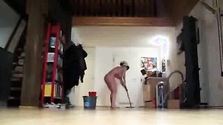 Cleaning lady wants a raise, so she cleans nude