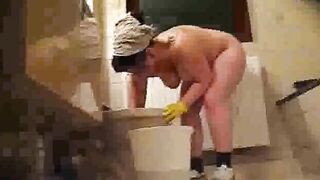 Cleaning lady wants a raise, so she cleans nude