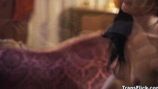 Jade's she-dick fuck Whitney's ass and pussy
