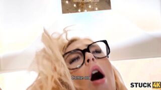 STUCK4K. Blondes twat is into front of friend and he