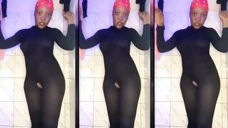 African Catsuit Leaking Vibrator Orgasm