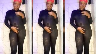 African Catsuit Leaking Vibrator Orgasm