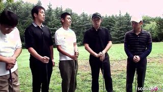 Professor and other Men talk Japanese Eighteen to Blowbang at Golf Lesson