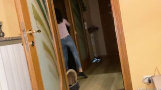 Adorable lover seduced by her BF while cleaning
