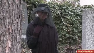 Stockinged MILF rides anally a huge penis