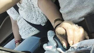 She jerks me off and swallows my cum while I drive
