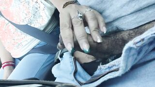 She jerks me off and swallows my cum while I drive
