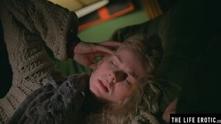 Beautiful blonde drenched into sweat as she masturbates to an orgasm