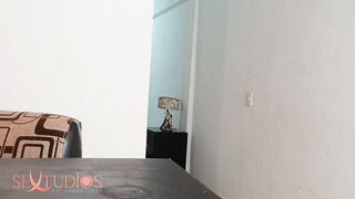sexy dark haired Hispanic teases her neighbors inside getting her butt