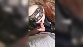 Very risky piss drinking clip during the day next to a busy road
