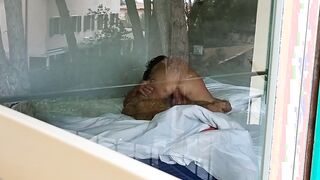 The next door love to nailed into front of the window with the curtains open and let me see them