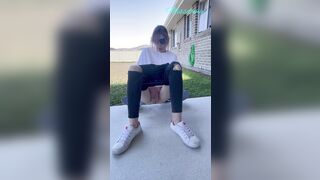 Inked skater bimbos got rough soak orgasm into outdoor