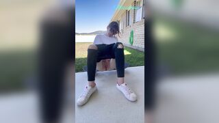 Inked skater bimbos got rough soak orgasm into outdoor
