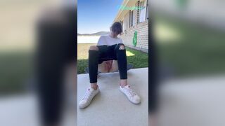 Inked skater bimbos got rough soak orgasm into outdoor