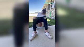 Inked skater bimbos got rough soak orgasm into outdoor