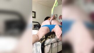 Fatty gets cat vibrator up piggy hole