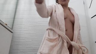 Stepbrother takes a shower and I masturbate into front of him