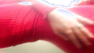 Day gentle crazy sexy striptease inside a red dress. Close-up