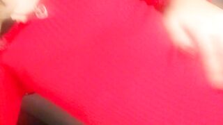 Day gentle crazy sexy striptease inside a red dress. Close-up