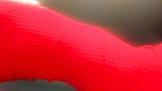 Day gentle crazy sexy striptease inside a red dress. Close-up