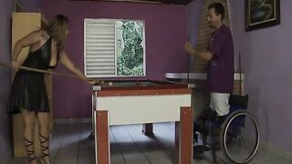 billiards into 2 holes, he fucks her so vulgar