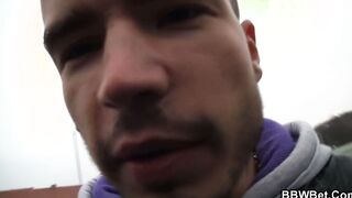He picks up and fucks long booty fatty inside the WC
