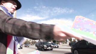 2 adorable blondes are picked up on the street and persuaded to gives a head