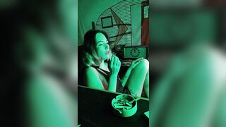 Bombshell stepsister smokes a cigarette
