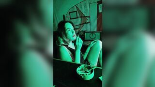 Bombshell stepsister smokes a cigarette