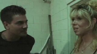 Stockroom sex with long MILF titties