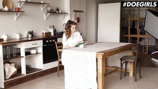 DOEGIRLS - #Mary Rock - Bored Russian 19 Year Old Plays With Pussy On Kitchen Table