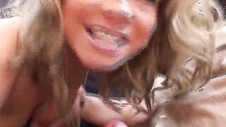 Big Tit blonde lady from Germany got her round butt sprayed with cum