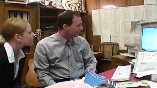 Blonde German secretary gets banged! by 2 loaded dicks