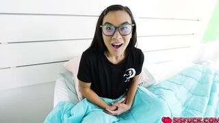 Kimmy slurps Jay's rock hard cock