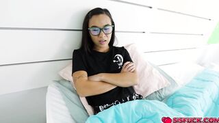 Kimmy slurps Jay's rock hard cock