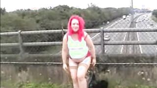Pregnant Lassie wondering through the woods