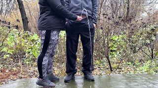Sports mother-inside-law after jogging into the park holds son-into-law's dick