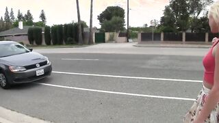 Lucky Old Man Picks Up Blonde Hitchhiker And Offer Her The Rides She Wanted
