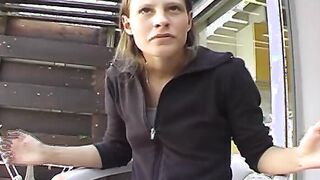 Thin German Cutie gets cum on her body and hungry mouth