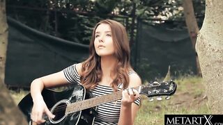 Good chick with crazy sexy body strums her guitar then her cunt