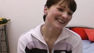 Short haired German shut simmer down her pierced snatch into the bedroom