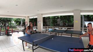 Curvy Thai amateur lover sex into the shower after a game of Ping Pong