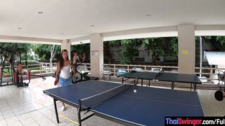 Curvy Thai amateur lover sex into the shower after a game of Ping Pong
