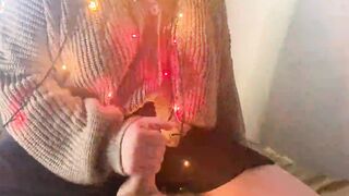 New Year's Beauty jerks me off and gets her dose of cum